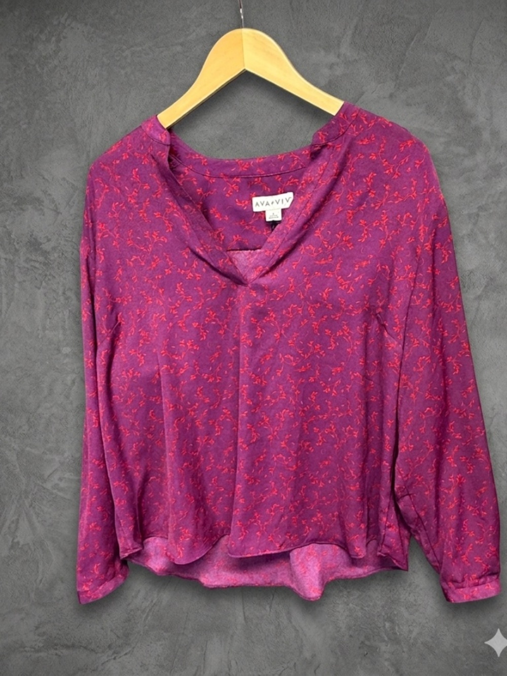 Ava & Viv Floral Blouse Size X Plus Purple Red V-Neck Long Sleeve Flowy Boho Top